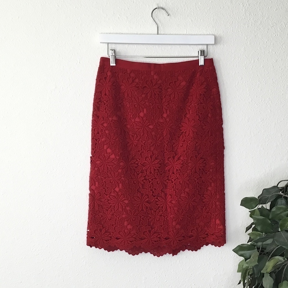 NWT Talbots Red Floral Lace Pencil Skirt